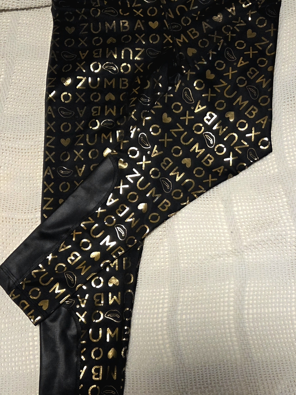 Zumba Fitness Black Leggings with Metallic Gold Logo Print